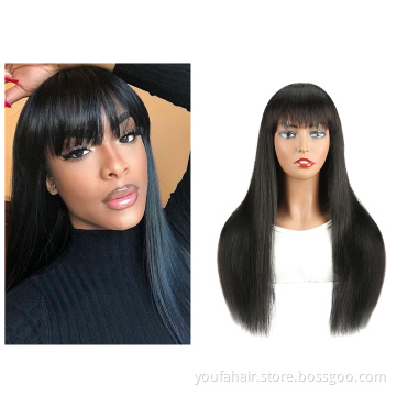 Cheap Price Brazilian Virgin Hair Natural Straight Cuticle Aligned 100% Human Hair Full Machine Made None Lace Wigs With Bangs